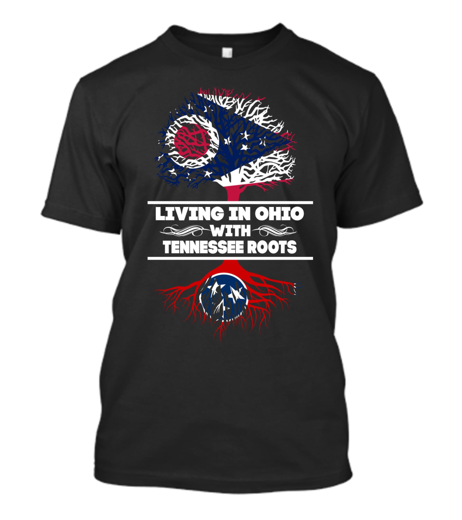 Ohio State Tree With Tennessee Roots Flag Theme Living In Ohio With Tennessee Heritage Connection T-Shirt