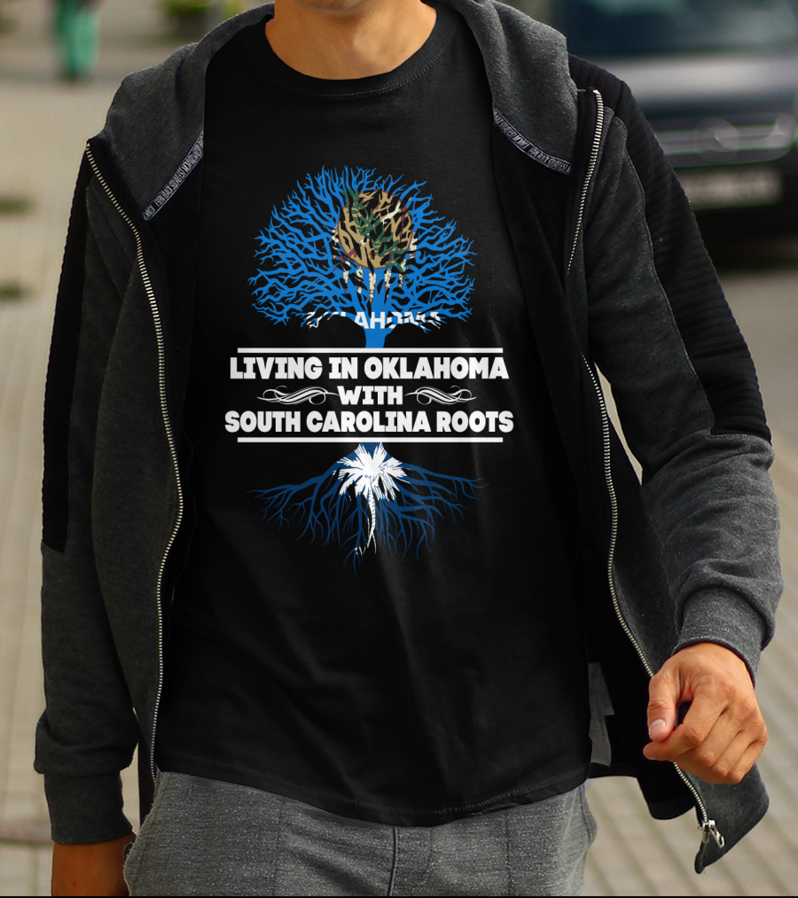 Oklahoma Residency And South Carolina Heritage Illustrated With Tree T-Shirt