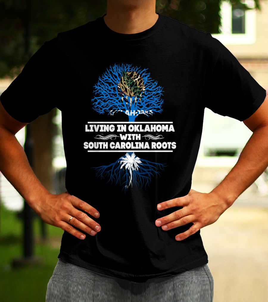 Oklahoma Residency And South Carolina Heritage Illustrated With Tree T-Shirt