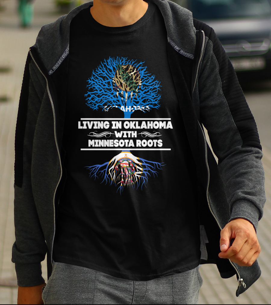 Oklahoma Living Minnesota Roots Tree Graphic With State Flags T-Shirt