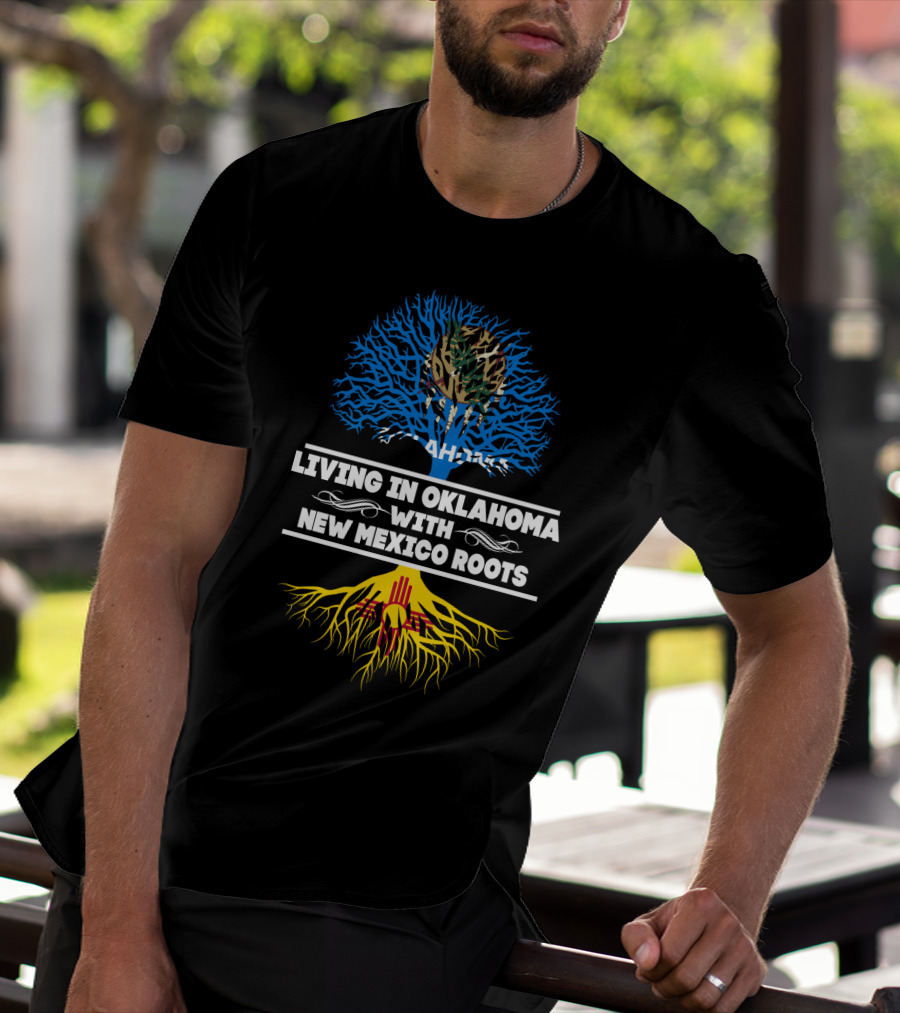 Oklahoma Residency Embracing New Mexico Heritage With Tribal And Zia Symbol Tree T-Shirt