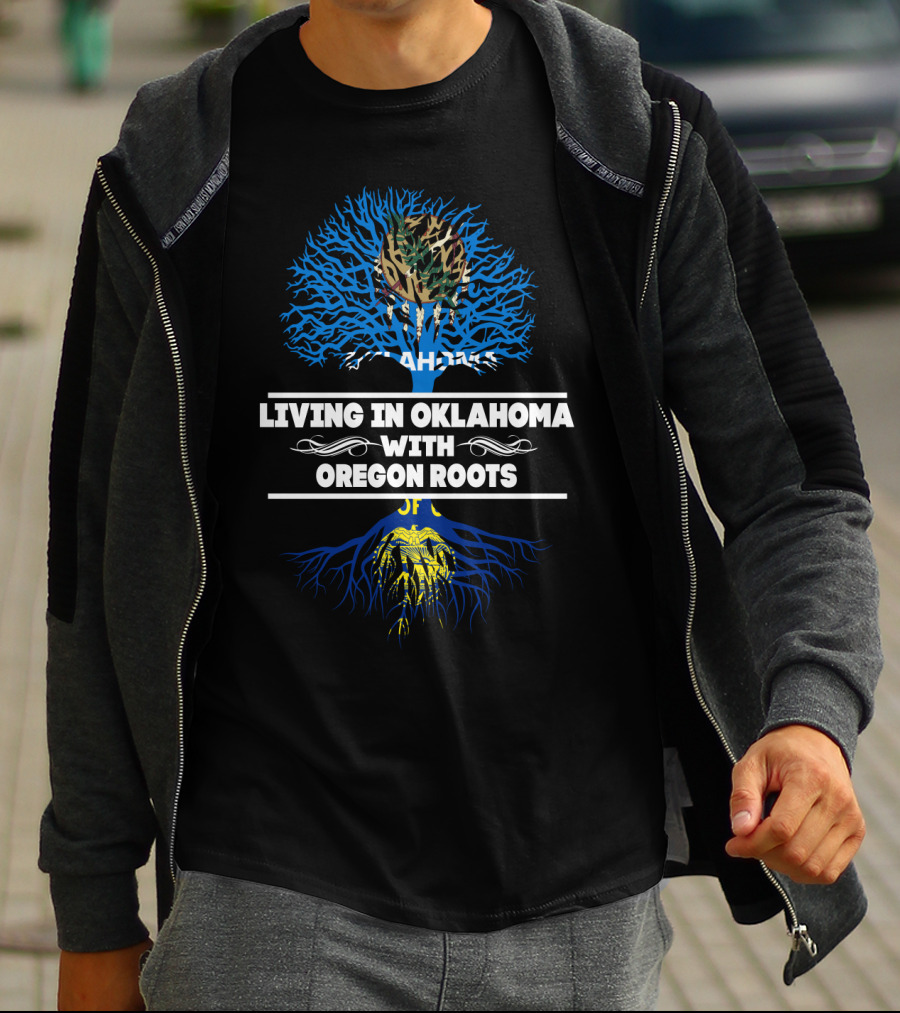 Oklahoma Flag Tree With Oregon Roots Theme - Living In Oklahoma With Oregon Roots T-Shirt