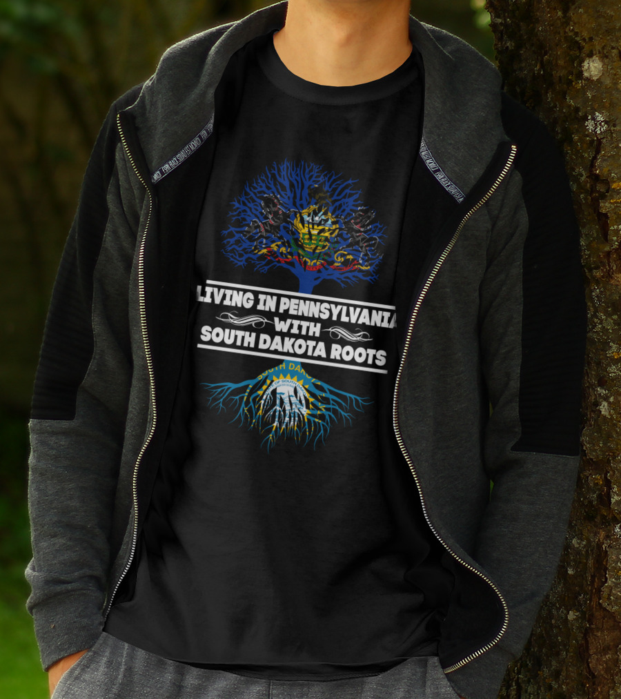 Pennsylvania Pride With South Dakota Heritage Blue Tree And Sunburst Emblem T-Shirt
