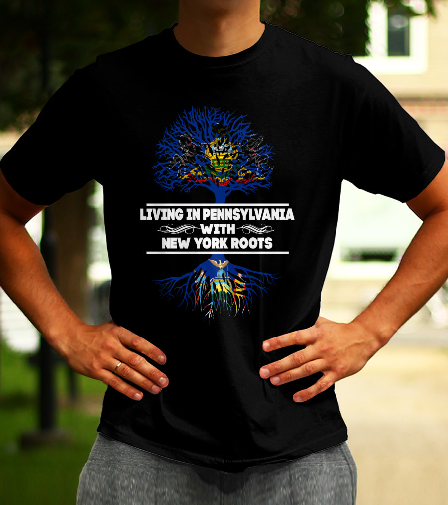 Pennsylvania Living With New York Roots Tree Design Featuring State Emblems T-Shirt