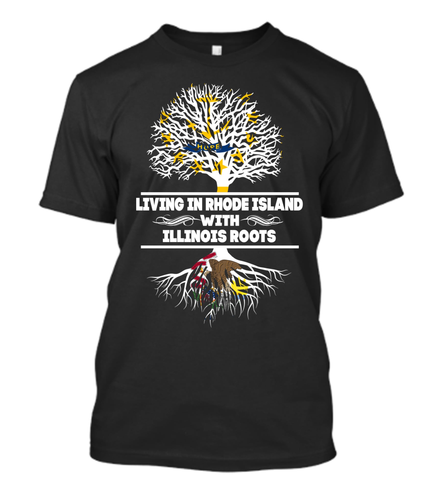 Living In Rhode Island With Illinois Roots Tree T-Shirt