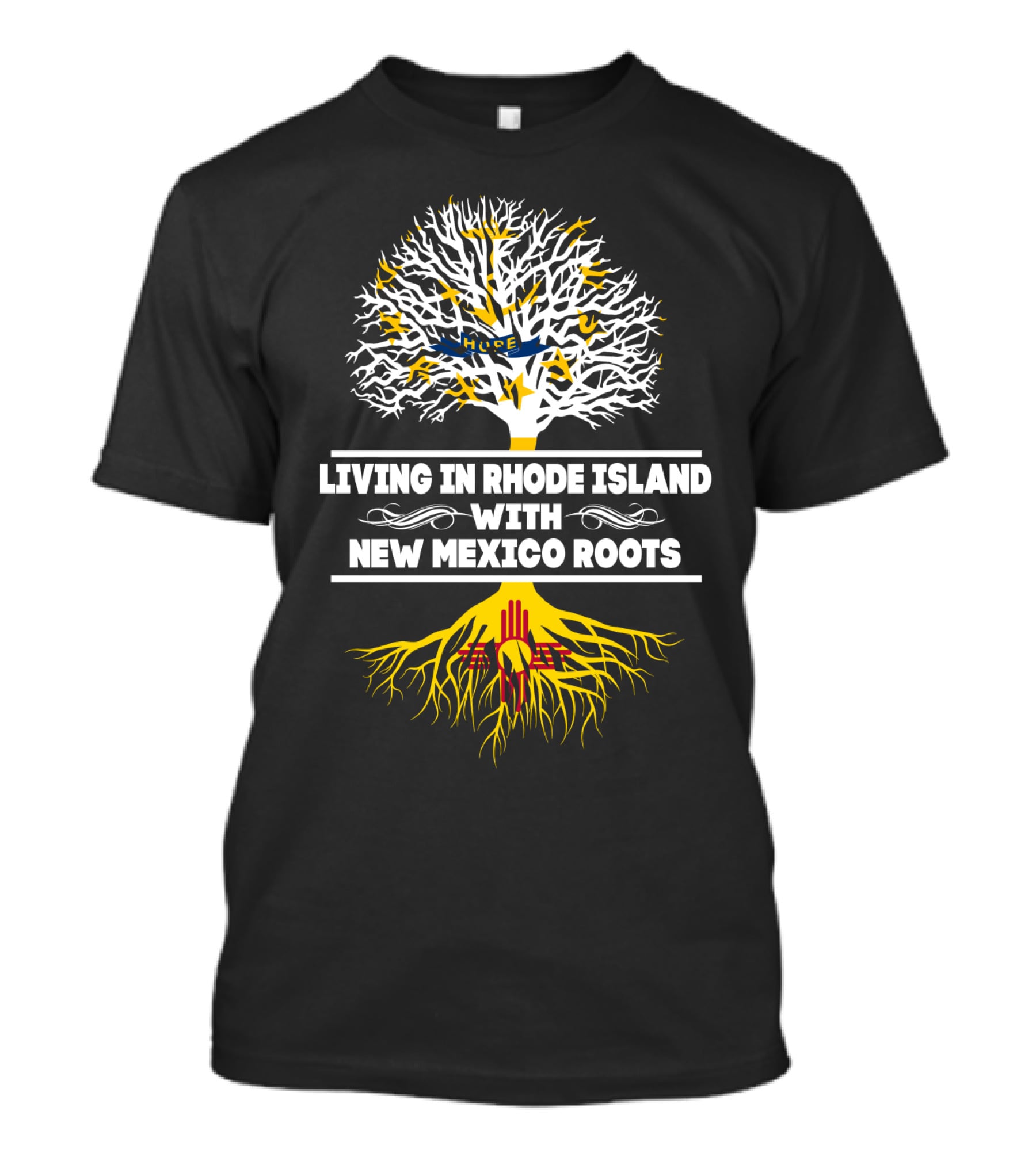 Rhode Island Living With Deep New Mexico Zia Symbol Roots Tree T-Shirt