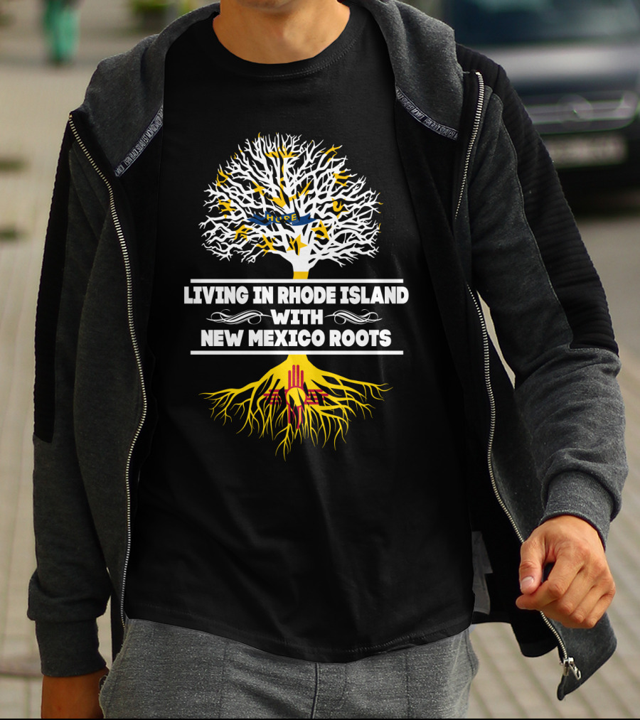 Rhode Island Living With Deep New Mexico Zia Symbol Roots Tree T-Shirt