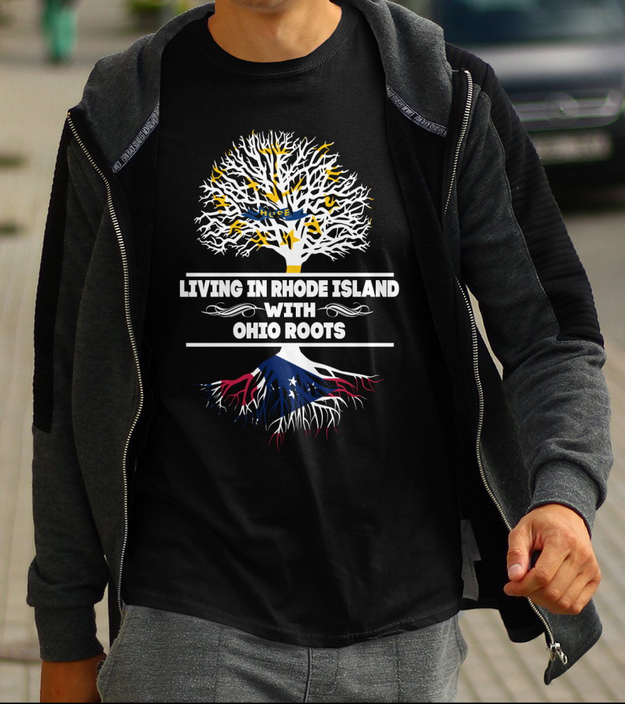 Rhode Island Tree With Ohio Flag Roots Connection T-Shirt