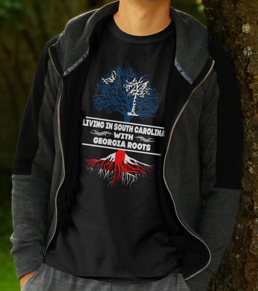 Living In South Carolina With Georgia Roots Palmetto And Oak Tree Connection T-Shirt