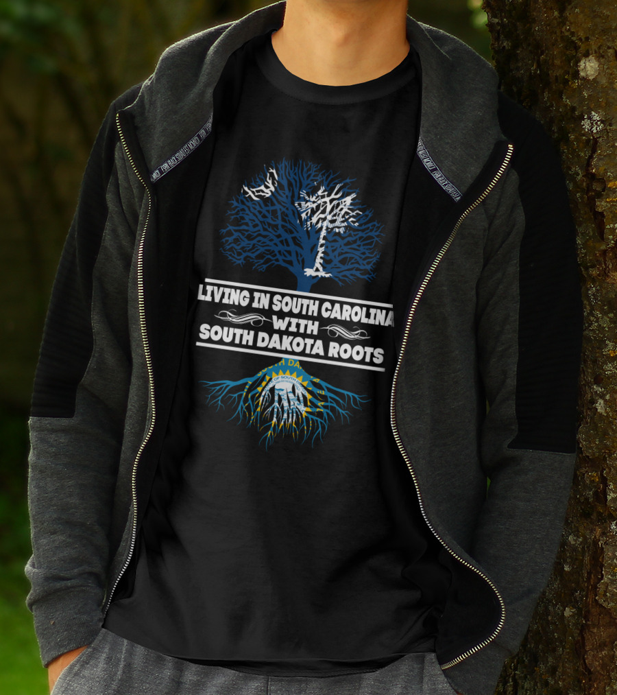 Living In South Carolina With South Dakota Roots Blue Palmetto Tree State Seal T-Shirt