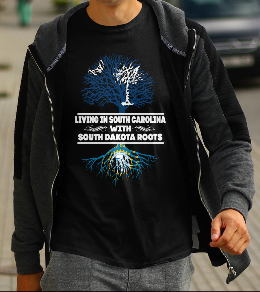 Living In South Carolina With South Dakota Roots Blue Palmetto Tree State Seal T-Shirt