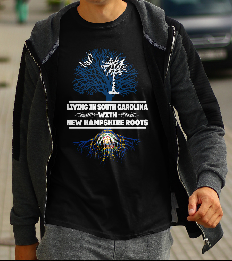 Living In South Carolina With New Hampshire Roots Palmetto Tree And State Seal Elements T-Shirt