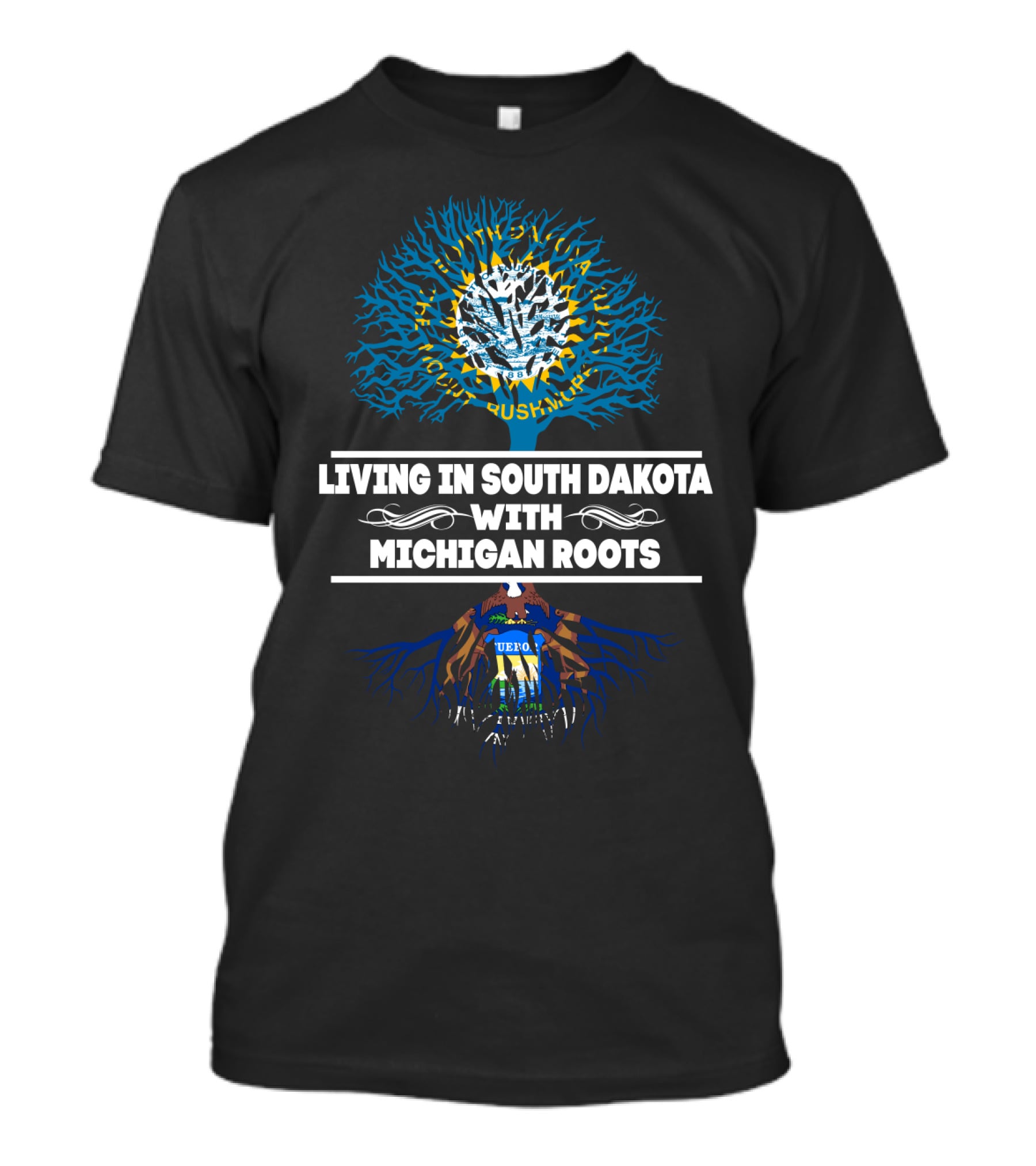 Living In South Dakota With Michigan Roots State Seal Tree T-Shirt