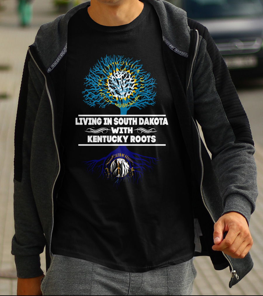 South Dakota Living With Kentucky Roots Featuring State Seals In Tree T-Shirt