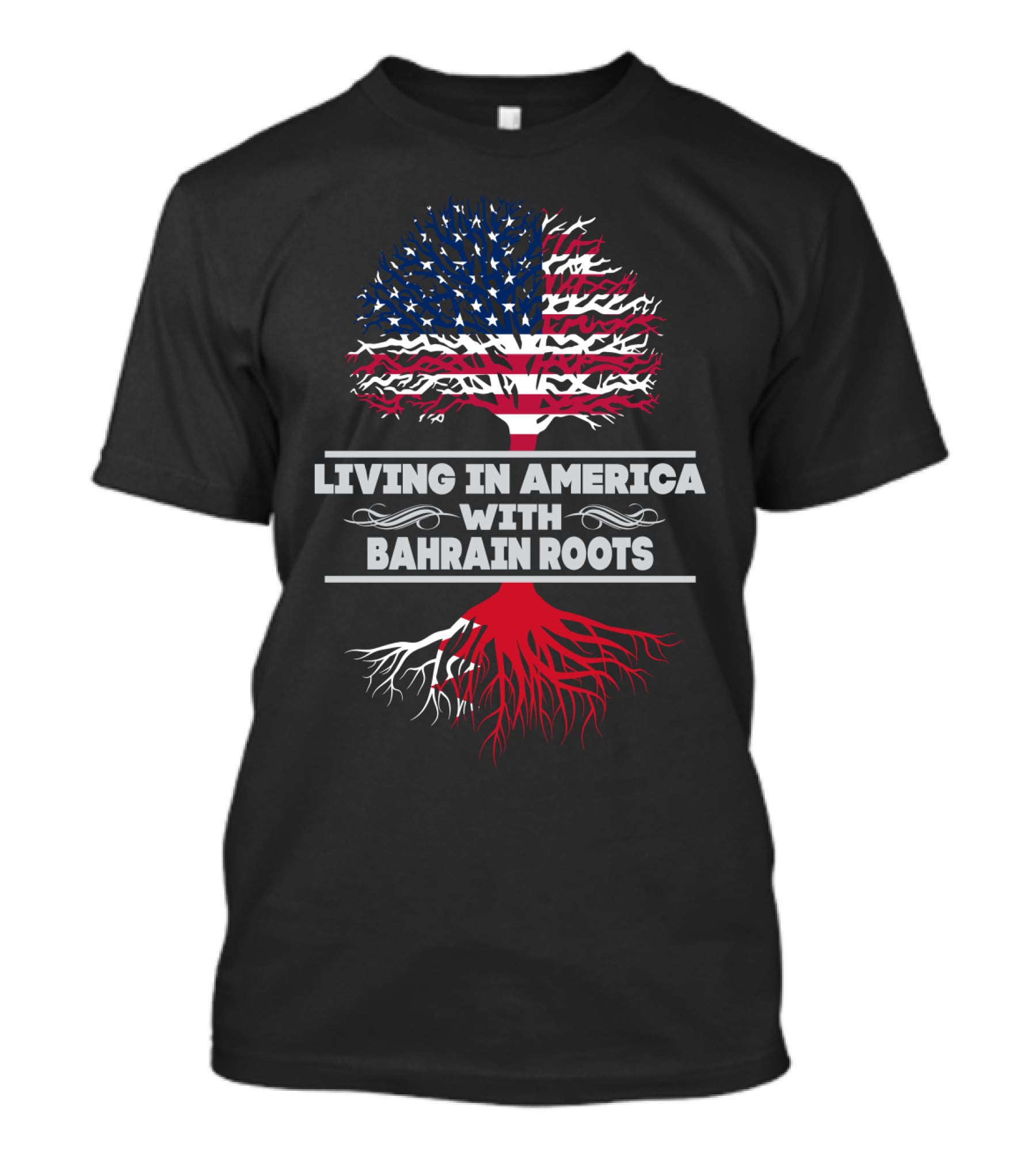 Living IN America With Bahrain Roots USA Flag Tree T-Shirt