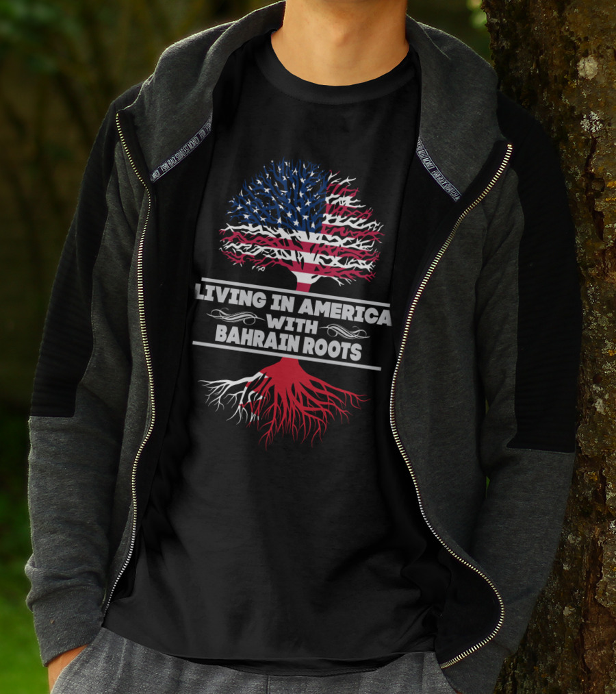 Living IN America With Bahrain Roots USA Flag Tree T-Shirt