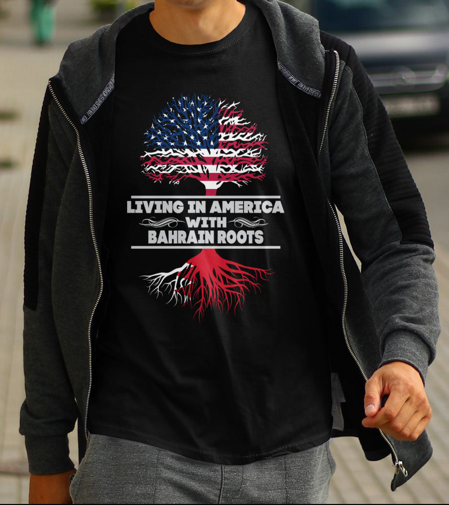 Living IN America With Bahrain Roots USA Flag Tree T-Shirt
