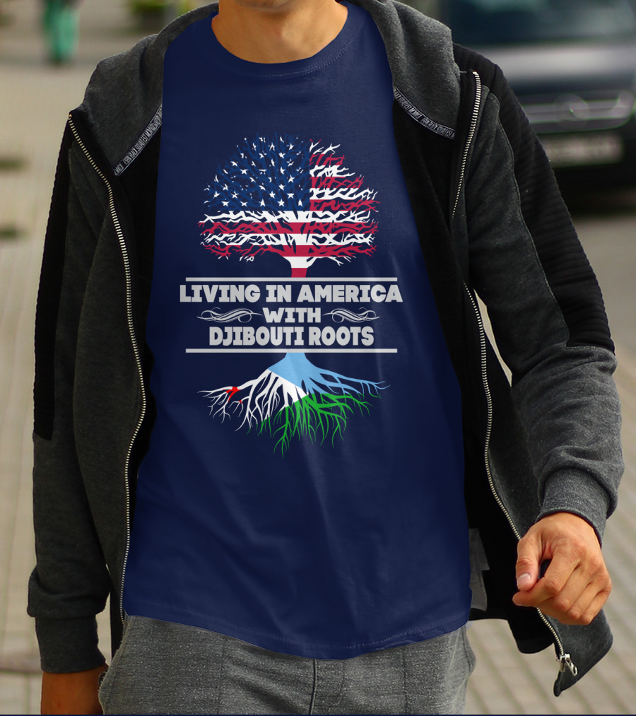 Living IN America With Djibouti Roots USA Flag Tree T-Shirt