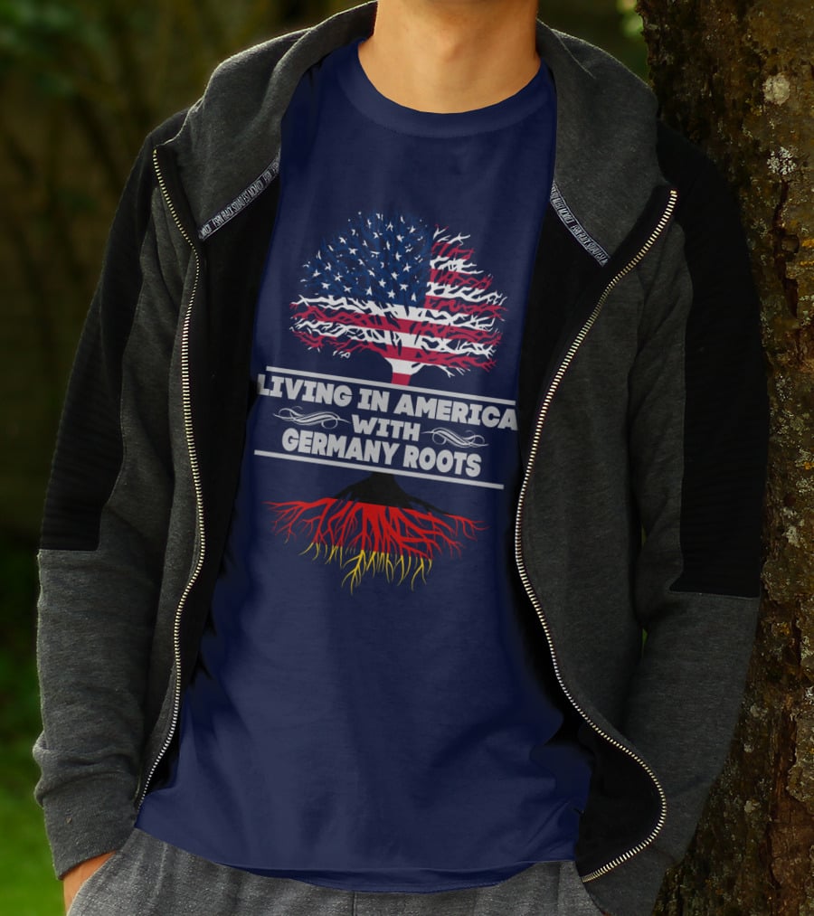 Living IN America With Germany Roots USA Flag Tree T-Shirt