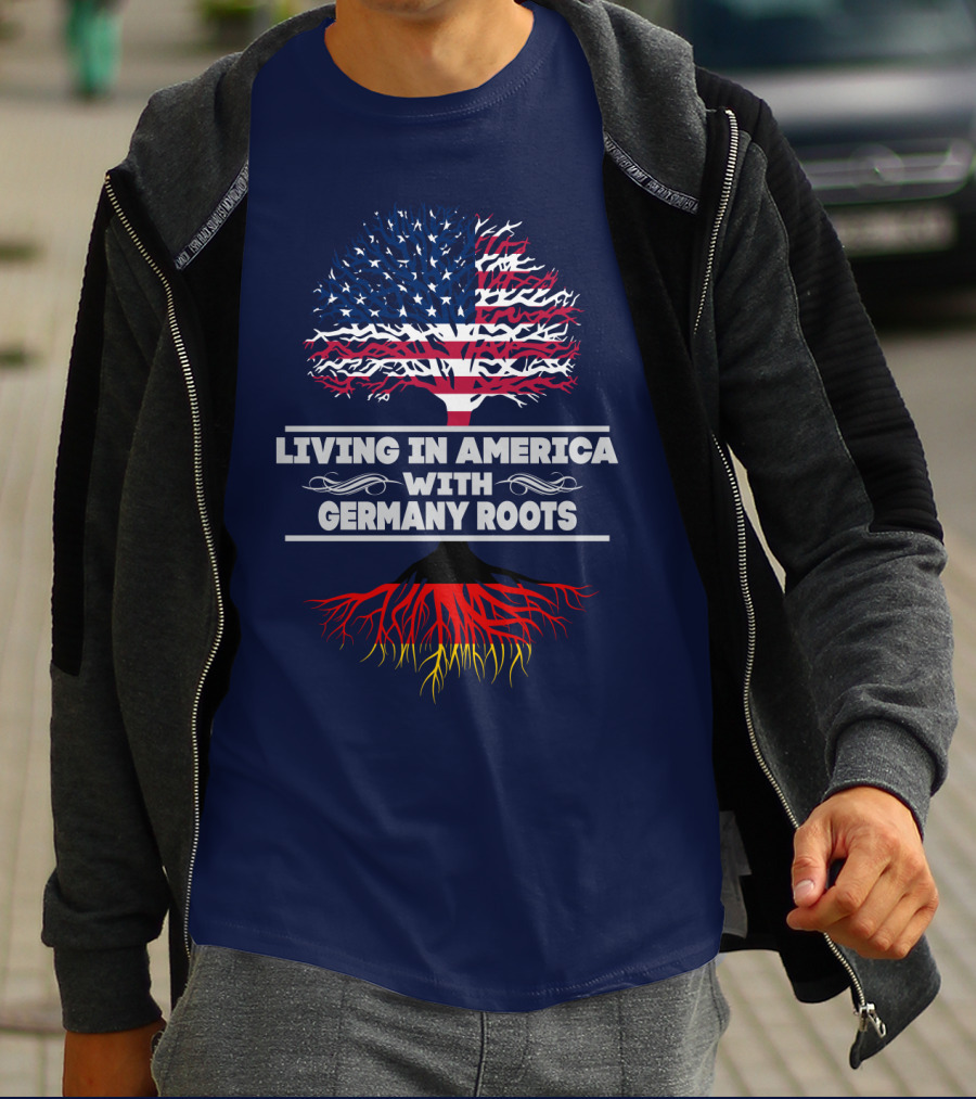 Living IN America With Germany Roots USA Flag Tree T-Shirt