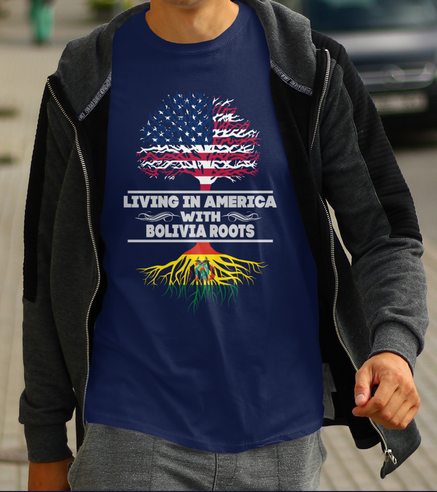 Living In America With Bolivia Roots American Flag Tree T-Shirt