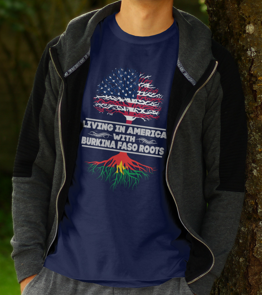 Living In America With Burkina Faso Roots USA Flag Tree T-Shirt