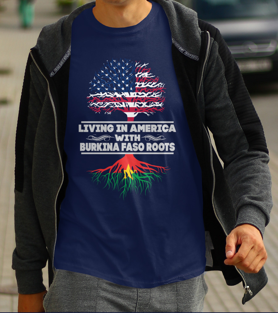 Living In America With Burkina Faso Roots USA Flag Tree T-Shirt