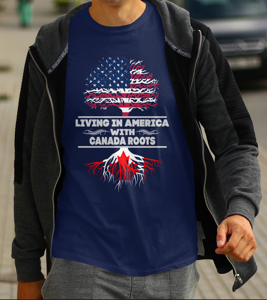 LIVING IN AMERICA WITH CANADA ROOTS Flag Tree T-Shirt