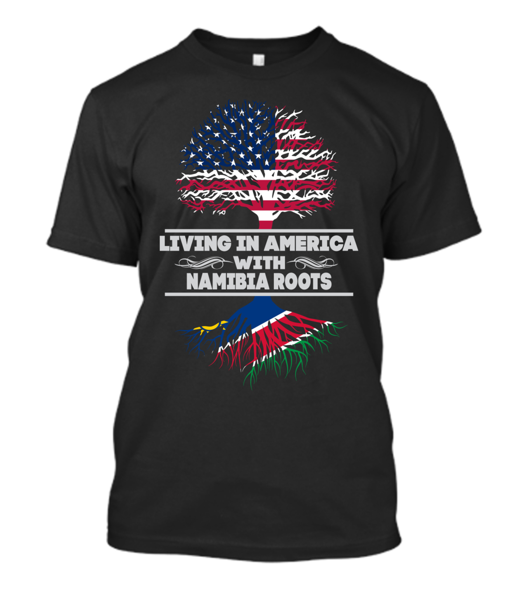 LIVING IN AMERICA WITH NAMIBIA ROOTS FLAG TREE T-Shirt