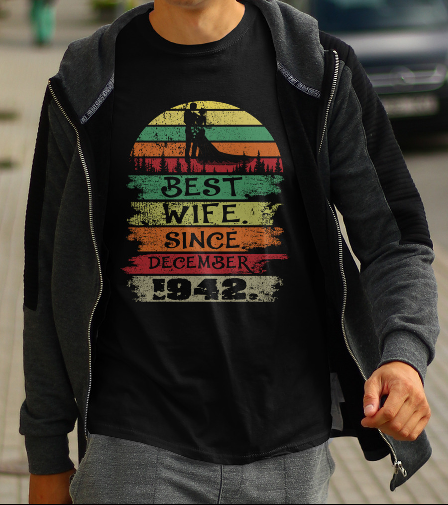 Best Wife Since December 1942 Vintage Silhouette Retro Sunset T-Shirt