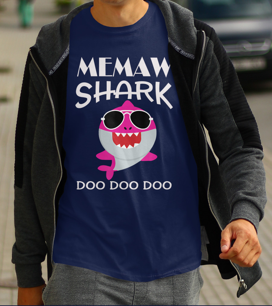 Memaw Shark Doo Doo Doo Sunglasses Pink Cartoon T-Shirt