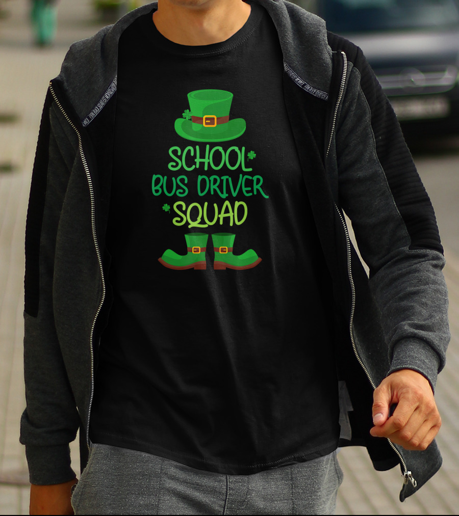 St Patricks Day Leprechaun Hat Boots School Bus Driver Squad T-Shirt