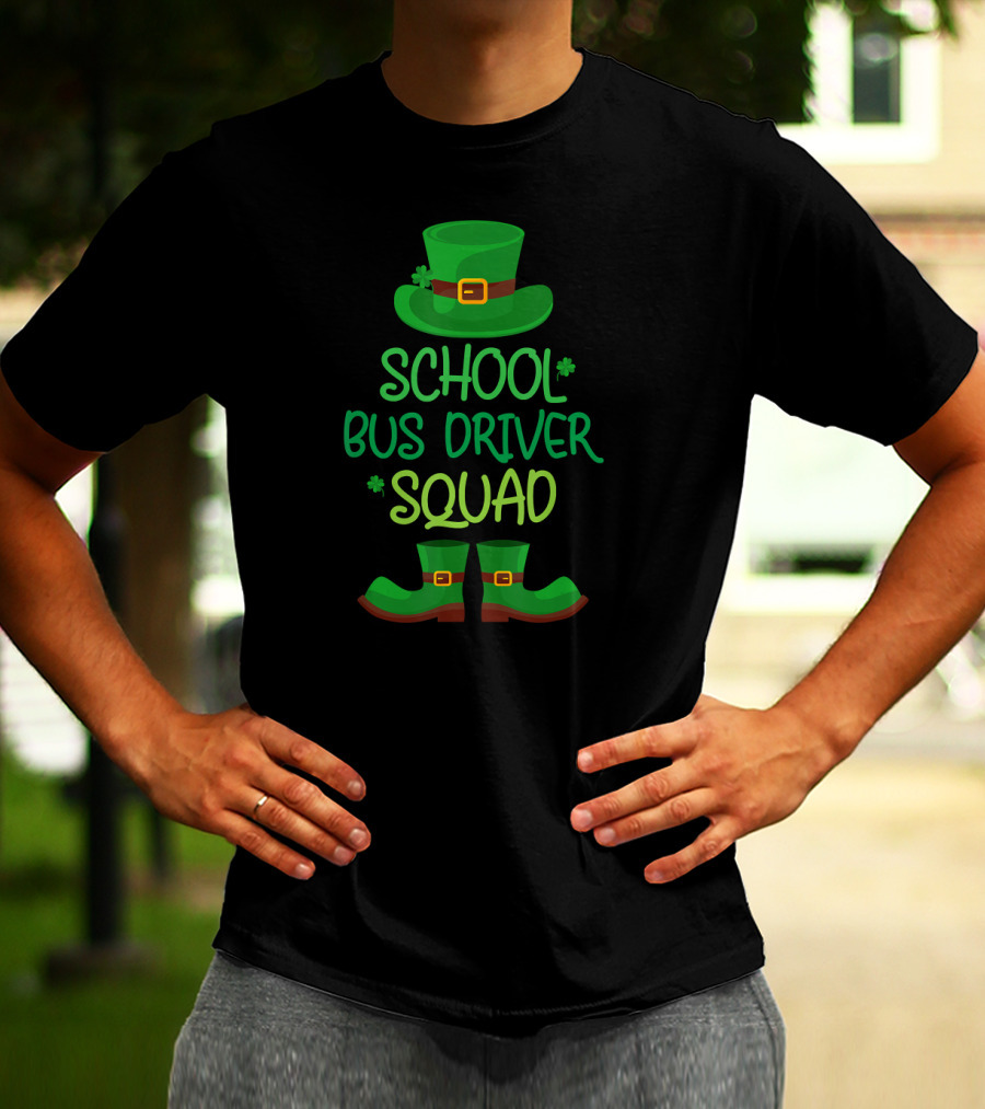 St Patricks Day Leprechaun Hat Boots School Bus Driver Squad T-Shirt