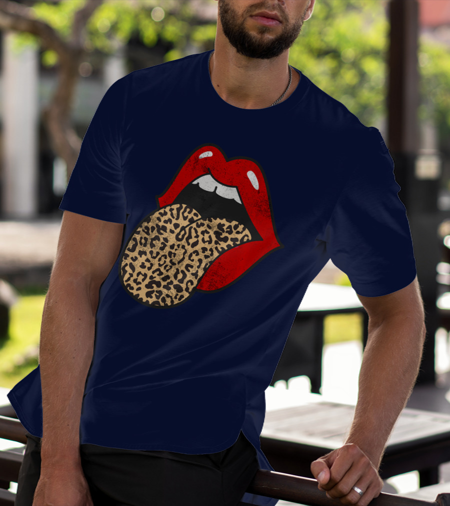 Red Lips Leopard Tongue Trendy Animal ASM T-Shirt