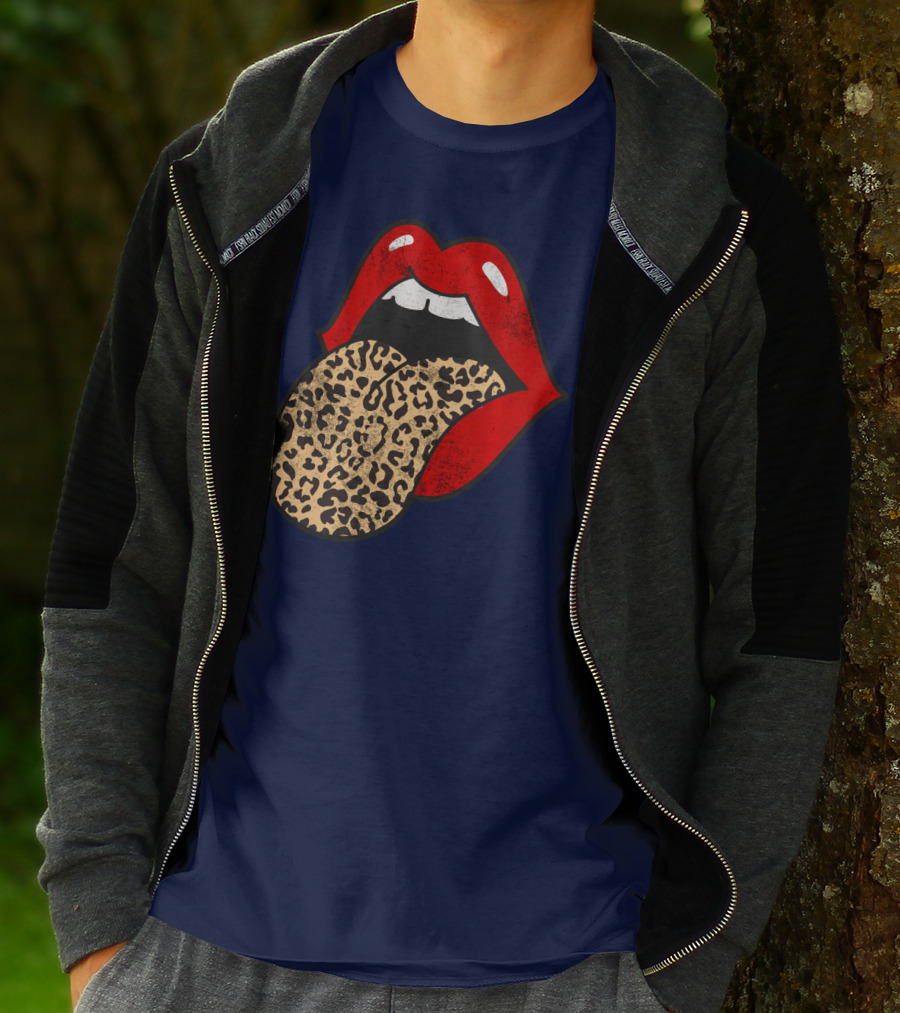 Red Lips Leopard Tongue Trendy Animal ASM T-Shirt