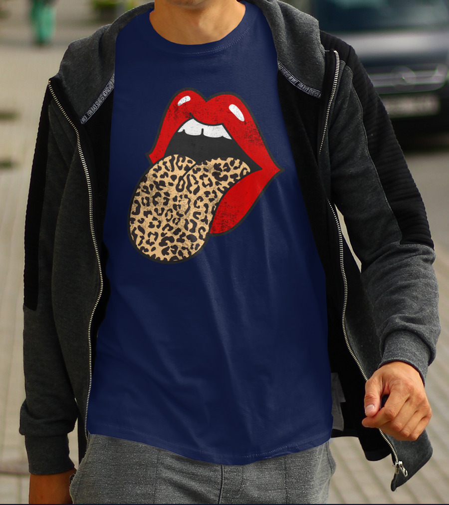 Red Lips Leopard Tongue Trendy Animal ASM T-Shirt