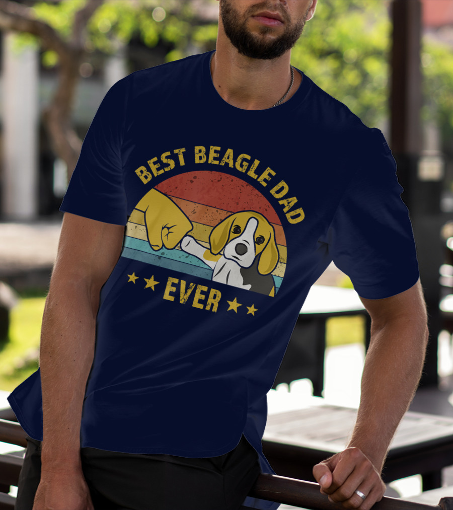 Best Beagle Dad Ever Retro Puppy Lover Fist Bump Stars T-Shirt
