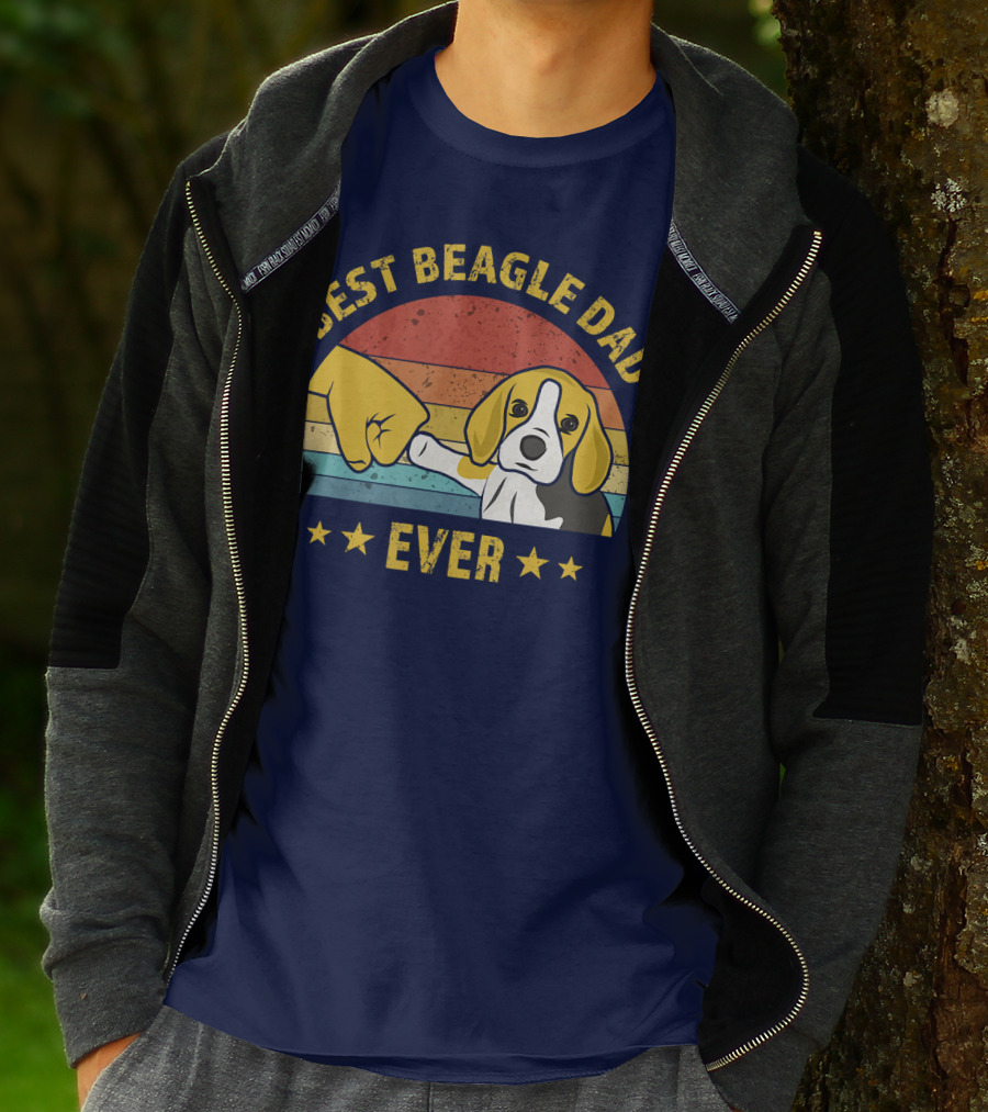 Best Beagle Dad Ever Retro Puppy Lover Fist Bump Stars T-Shirt