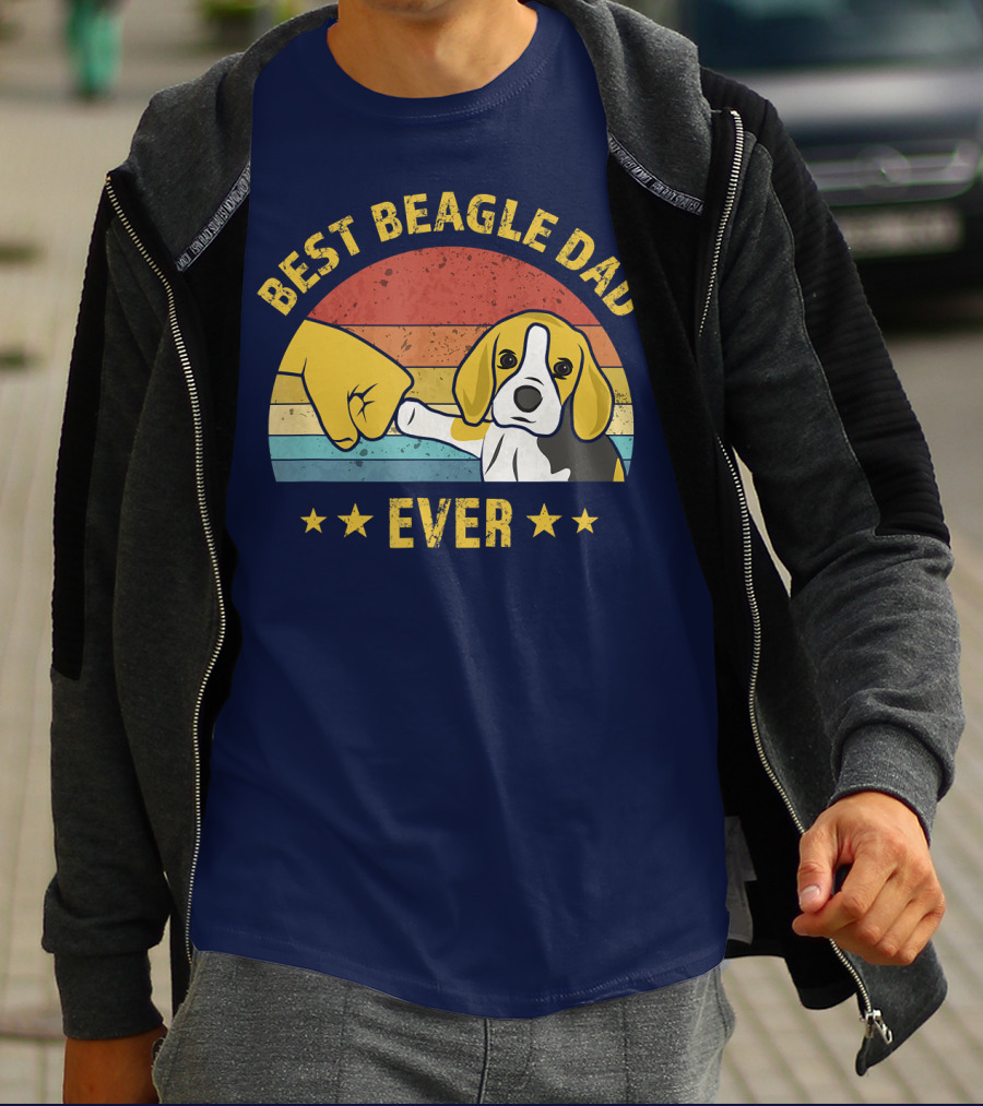Best Beagle Dad Ever Retro Puppy Lover Fist Bump Stars T-Shirt