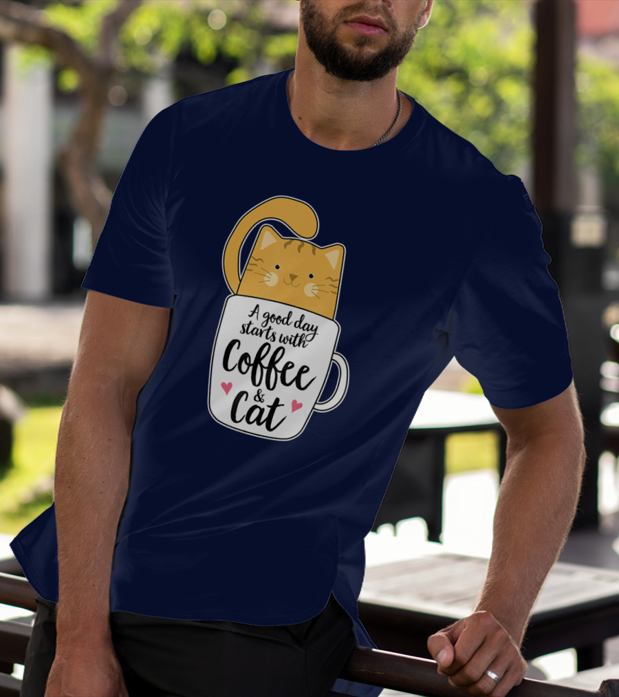 Funny Orange Cat A Good Day Starts With Coffee And Cat T-Shirt