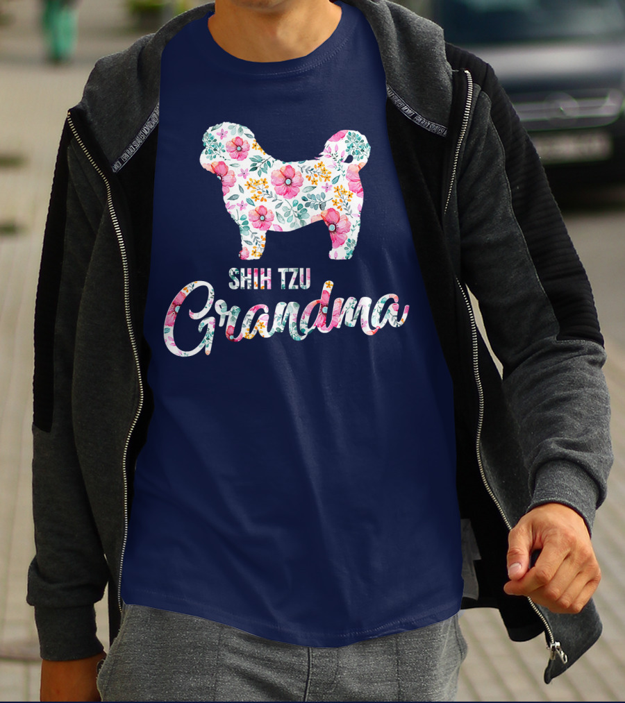 Shih Tzu Grandma Floral Dog T-Shirt