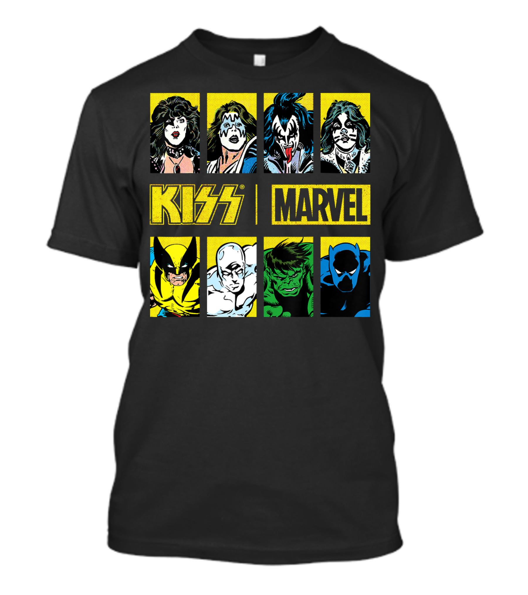 KISS Marvel Wolverine Hulk Black Panther Hero Portrait Boxes T-Shirt