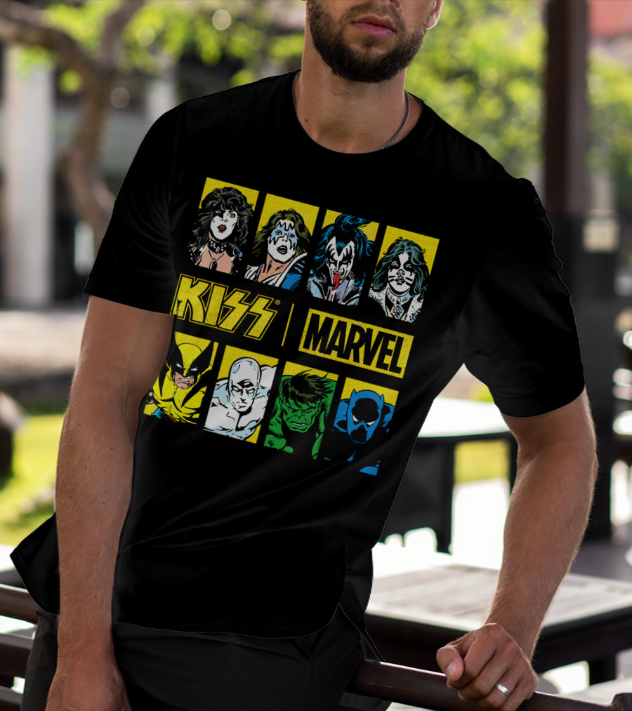 KISS Marvel Wolverine Hulk Black Panther Hero Portrait Boxes T-Shirt