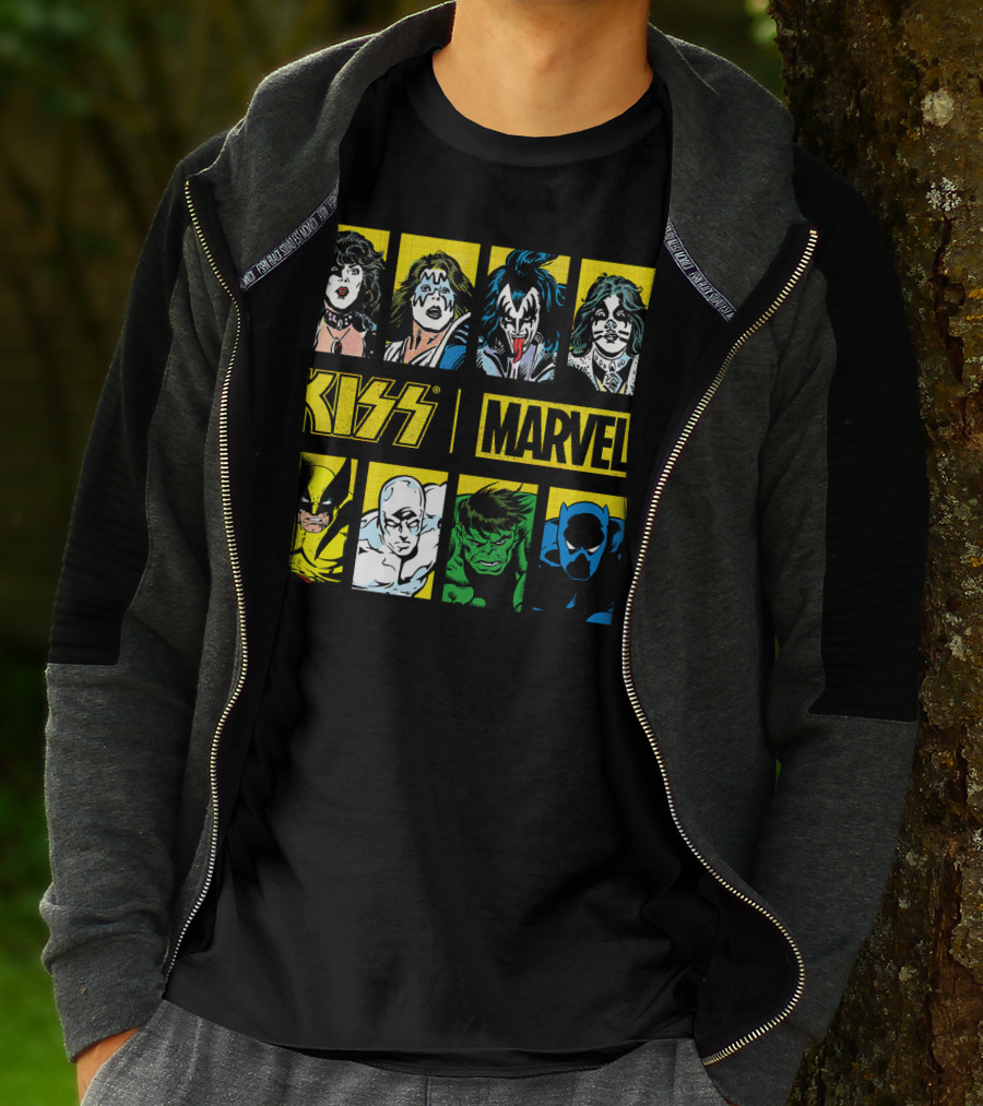 KISS Marvel Wolverine Hulk Black Panther Hero Portrait Boxes T-Shirt