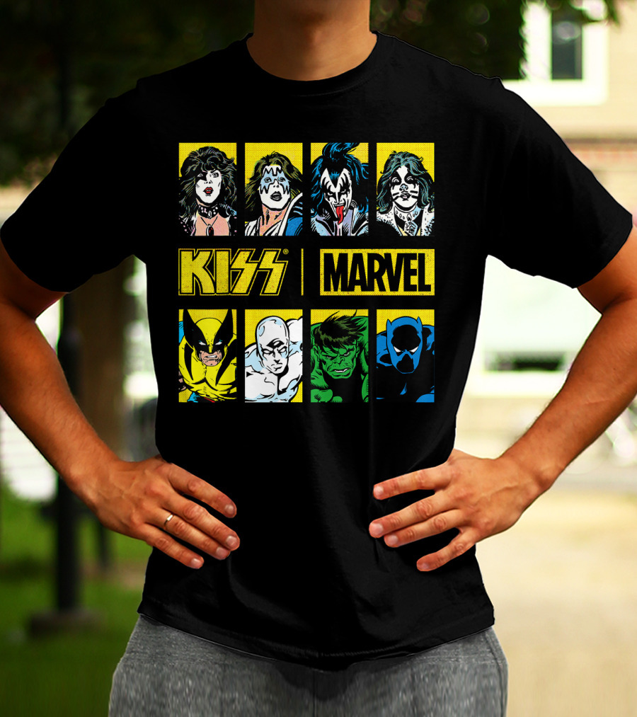 KISS Marvel Wolverine Hulk Black Panther Hero Portrait Boxes T-Shirt