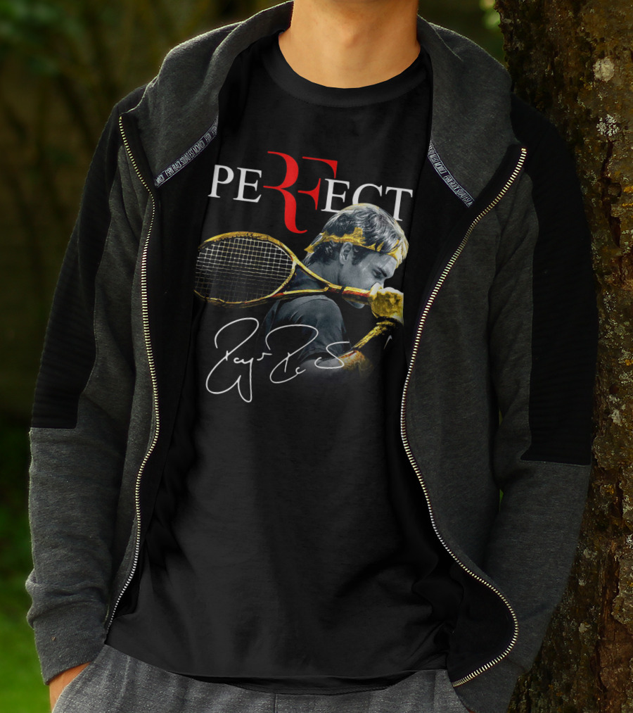 Roger Federer Perfect Tennis Tribute Racket Signature Iconic Moment T-Shirt