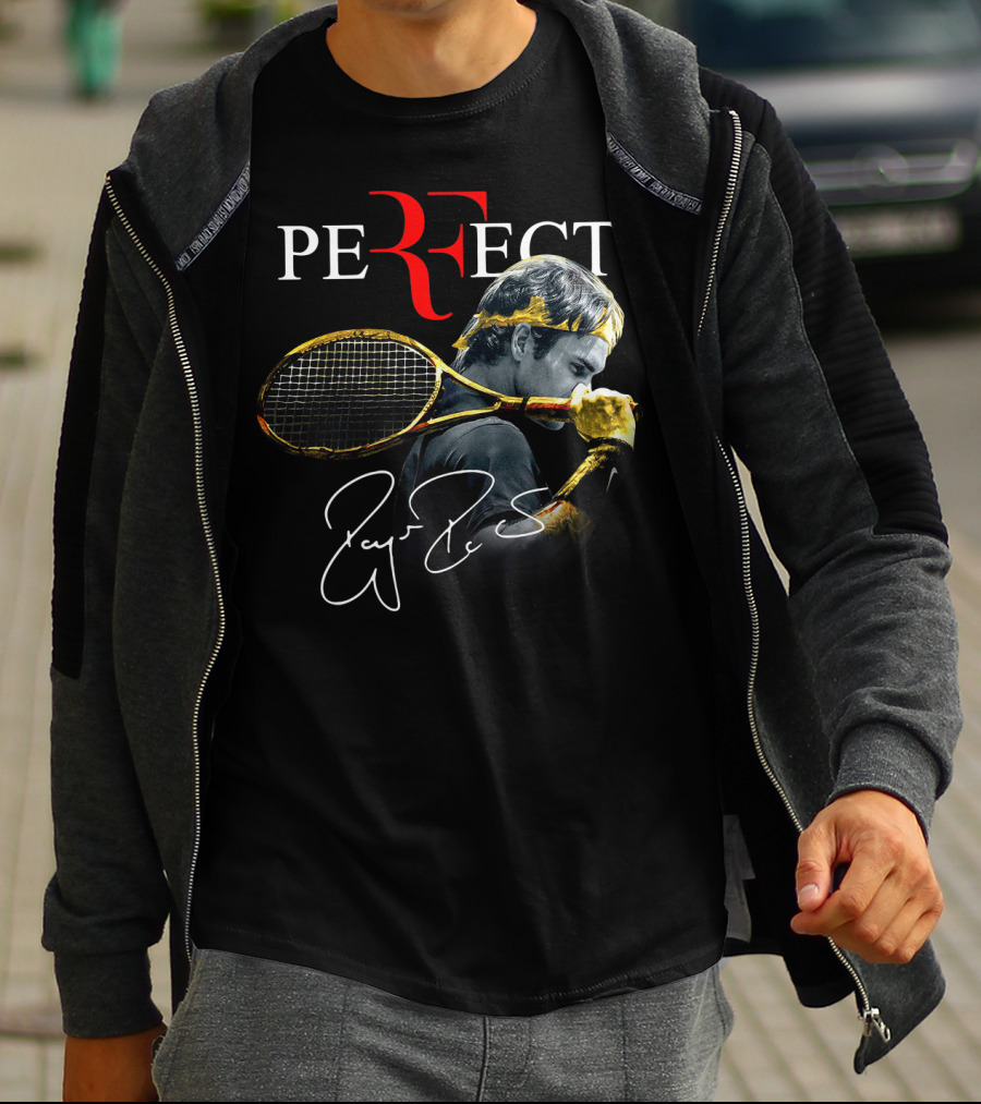 Roger Federer Perfect Tennis Tribute Racket Signature Iconic Moment T-Shirt