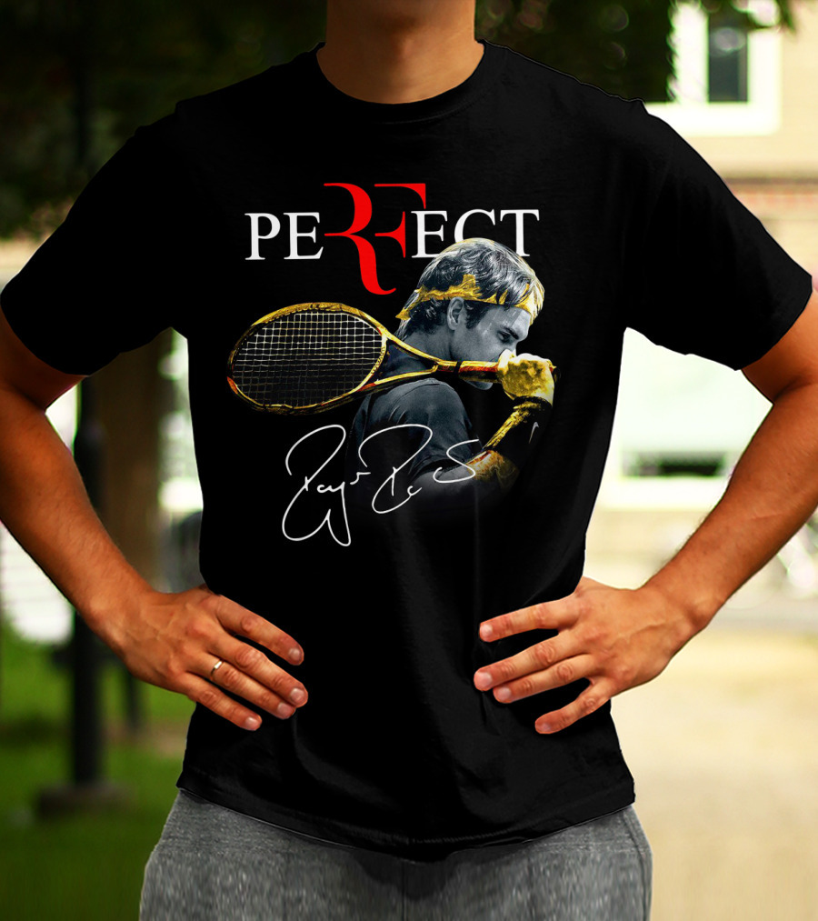 Roger Federer Perfect Tennis Tribute Racket Signature Iconic Moment T-Shirt
