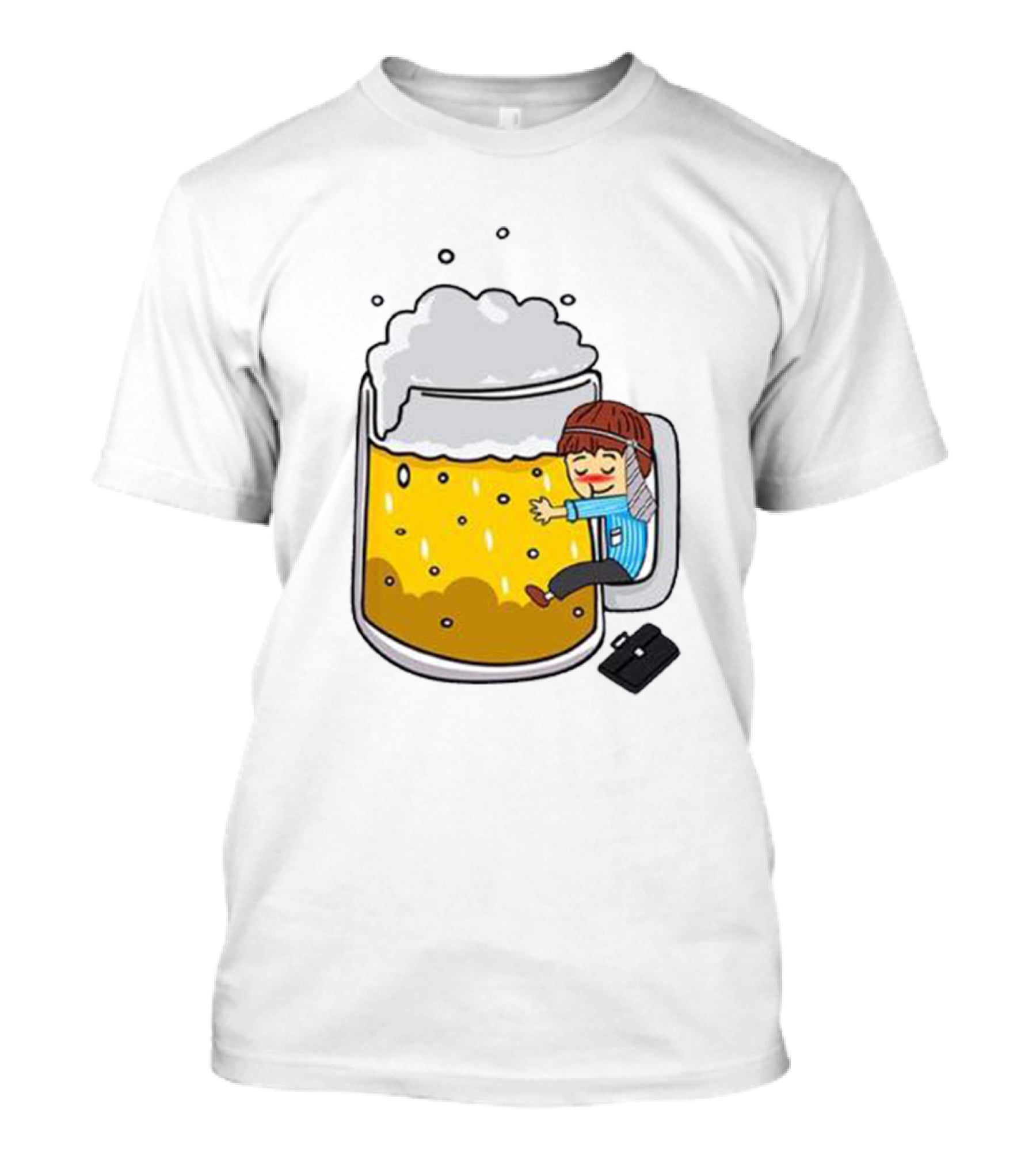 Beer Mug Hug With Traveler Cartoon Character T-Shirt