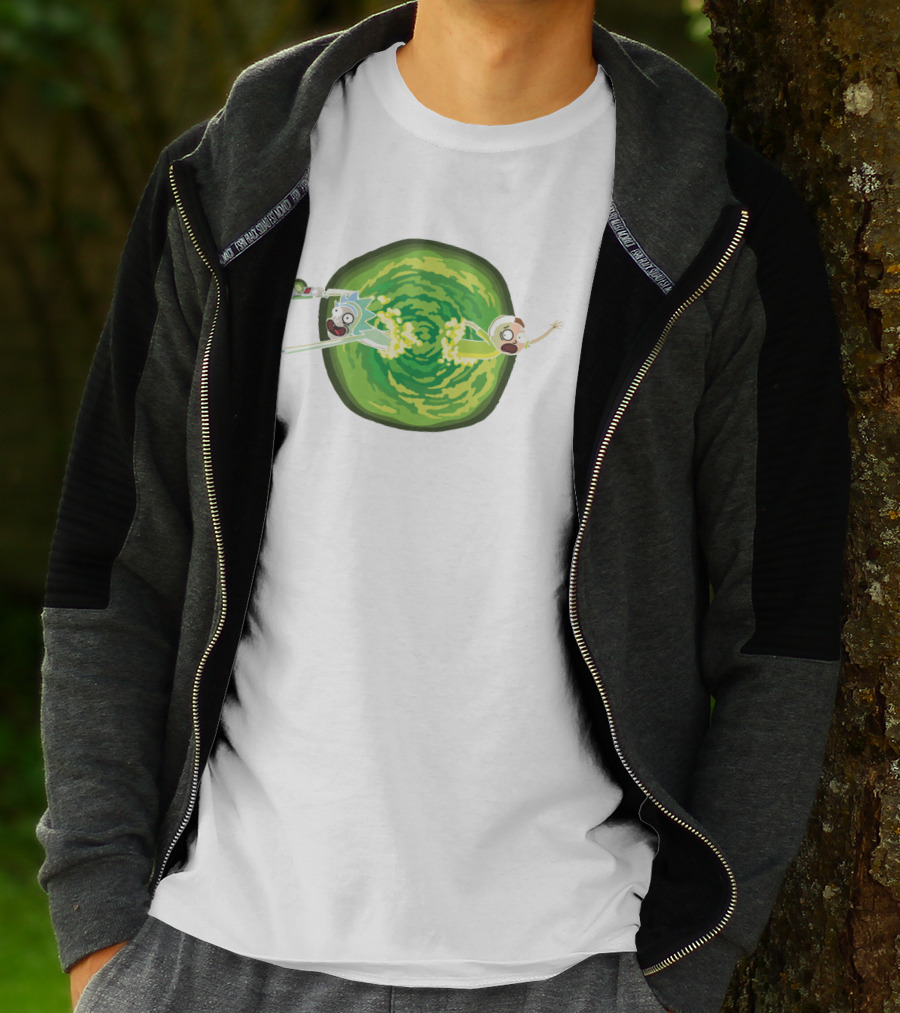 Rick And Morty Animated Portal Gun Adventure Scene T-Shirt